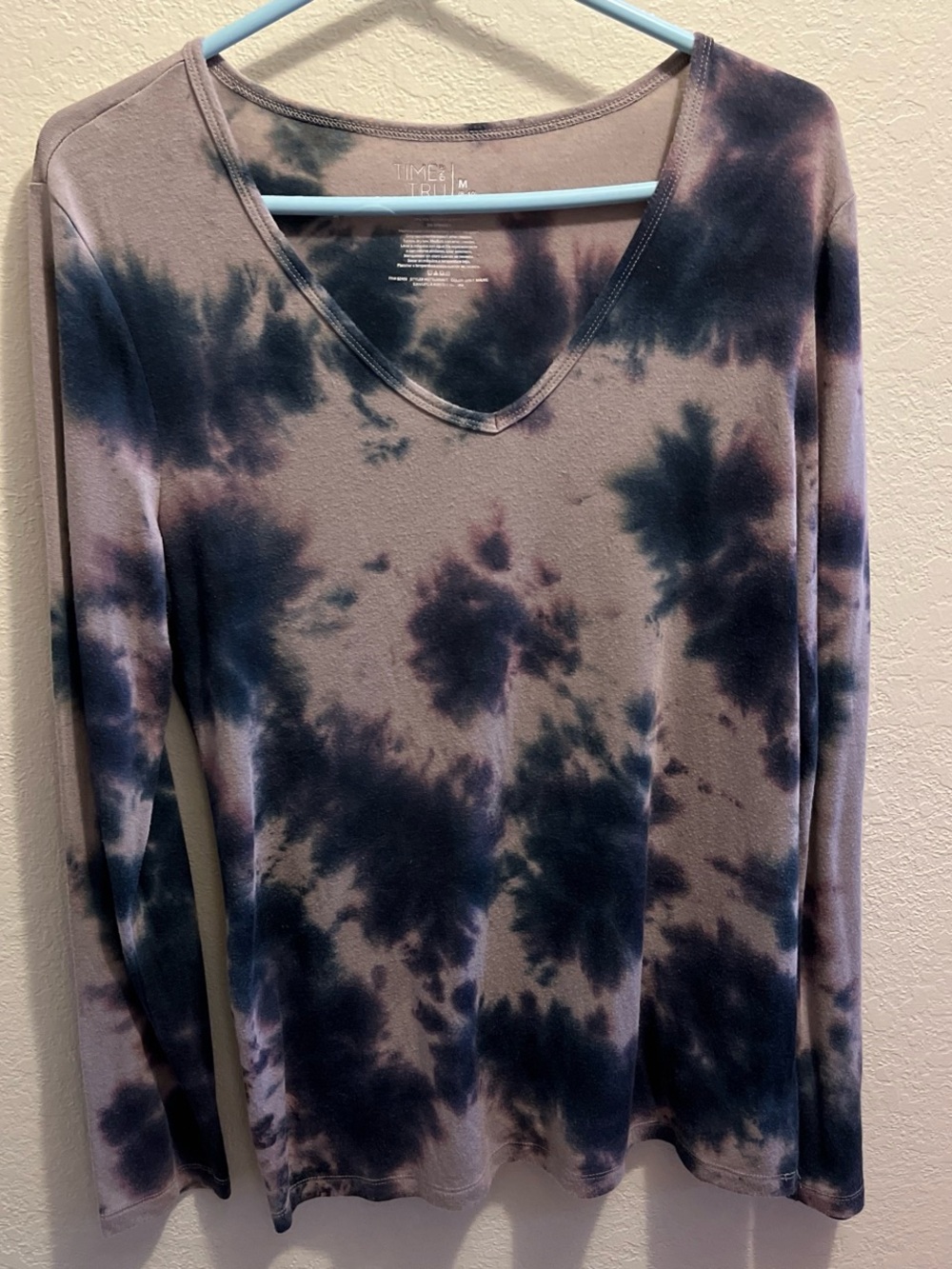 Time and Tru Tie-Dye V-Neck Long Sleeve Top - Taupe & Black
Both Size Medium